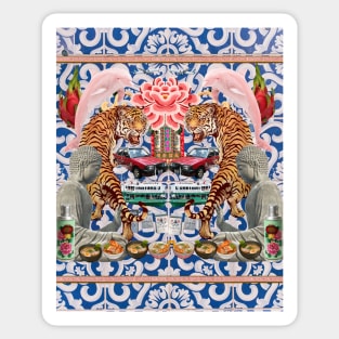 Tigers & Pink Dolphins Blue Pattern - Retro Hong Kong Sticker